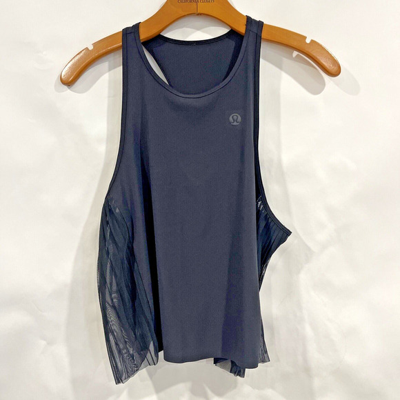 Lululemon Black Tank Swift Slink Fabric Size 6 Black Elegant Side Pleats Boxy - Picture 1 of 9